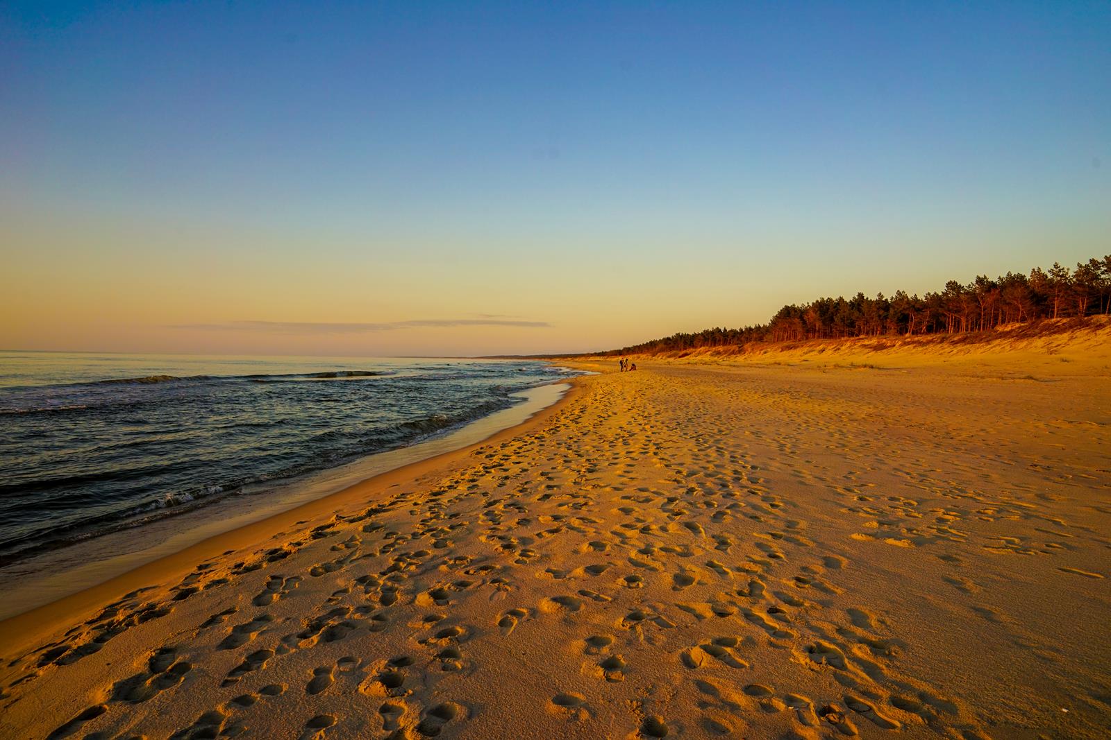 Spokojne wybrzeże Bałtyku – morze i piasek o świcie, Krynica Morska